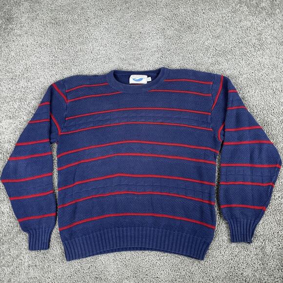Bar Harbor Knits Sweater Mens XL Blue Red Striped Cotton Crewneck Made in USA - Picture 2 of 11